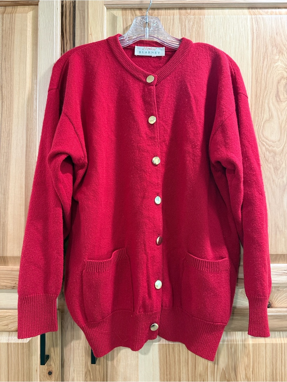 Blarney Vintage Women's Size M Red Wool Button-Front Granny Cardigan Sweater